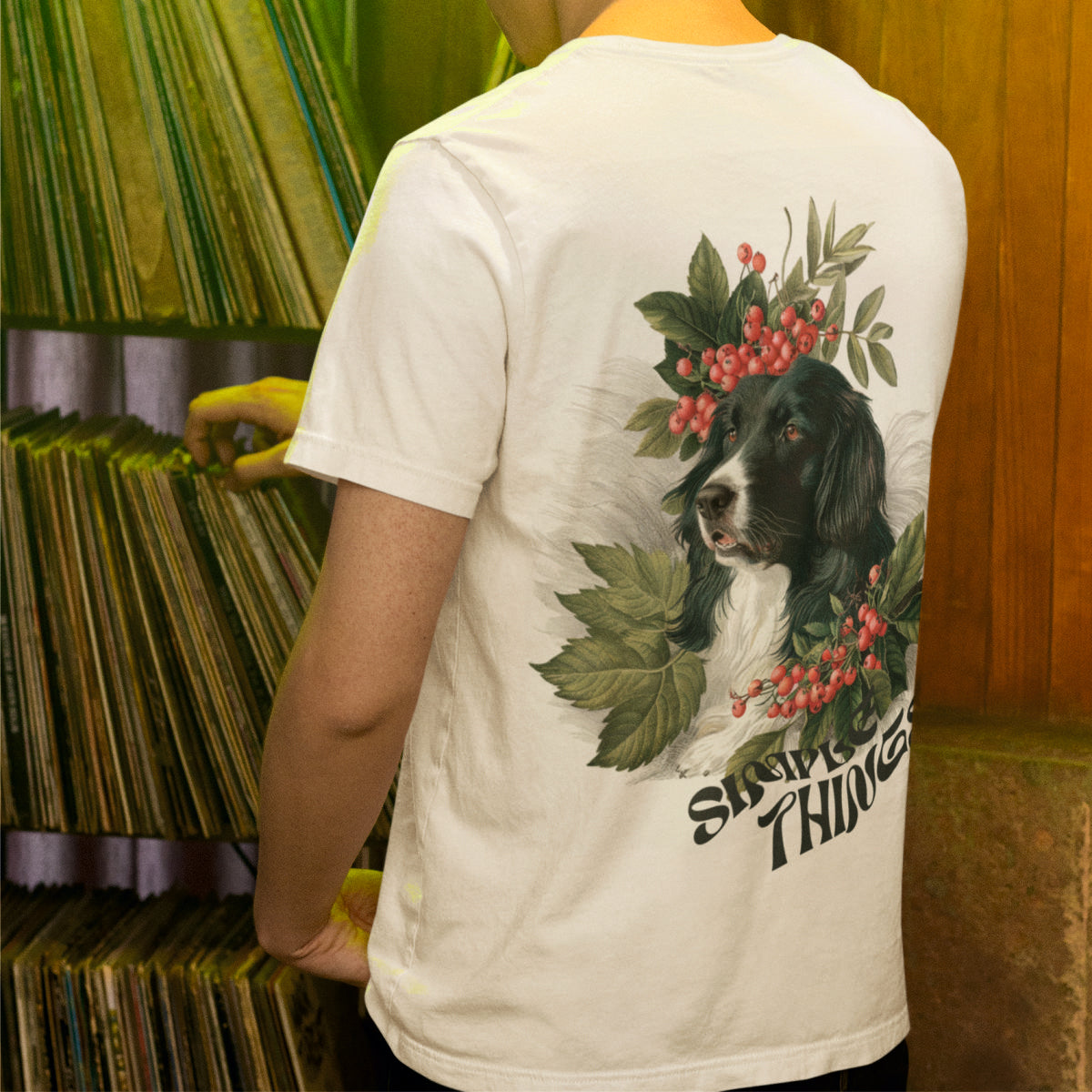 Weiße UNISEX T-Shirts mit Rückenaufdruck "Simple Things"