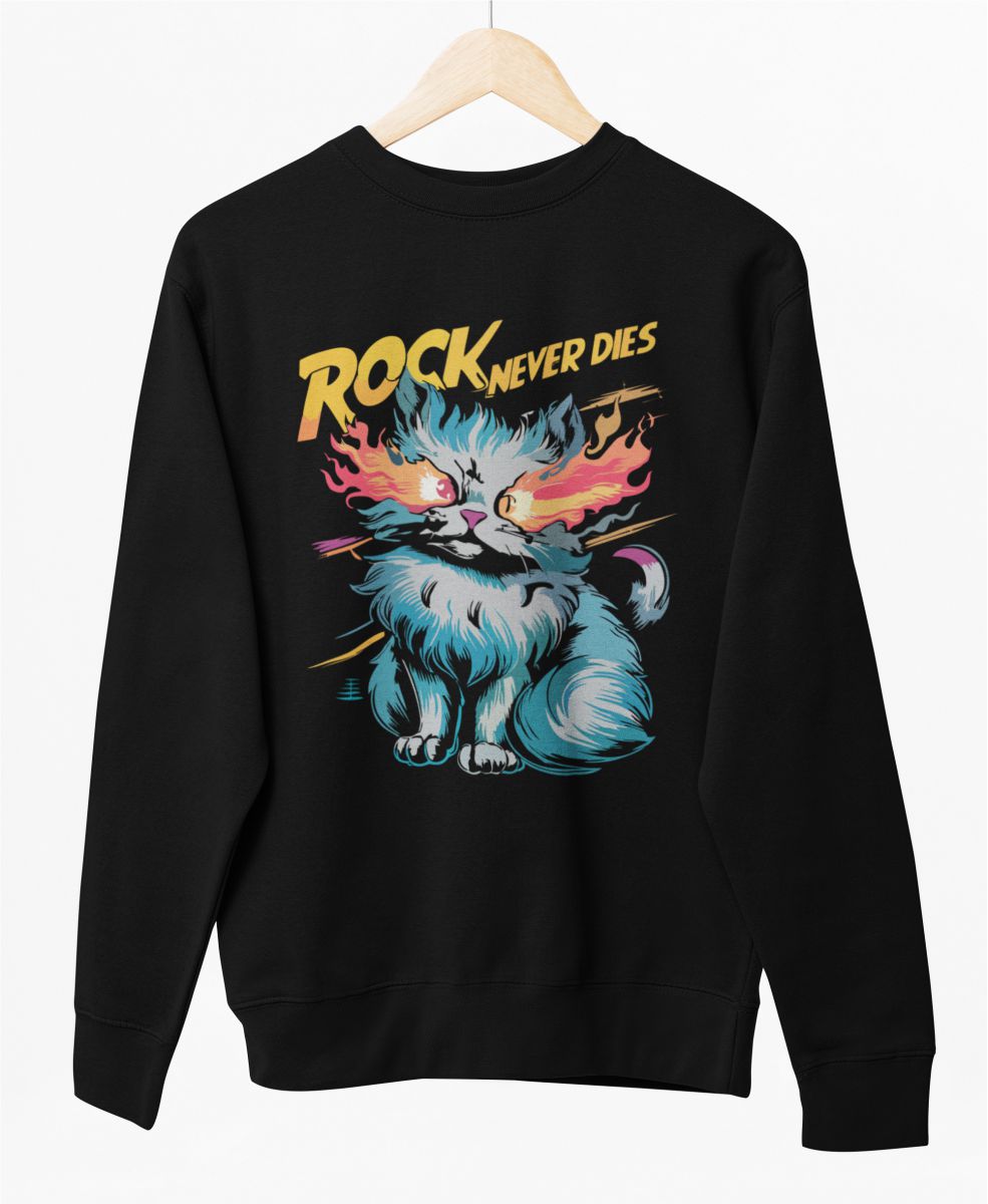Schwarzer UNISEX Pullover „Rock never dies“