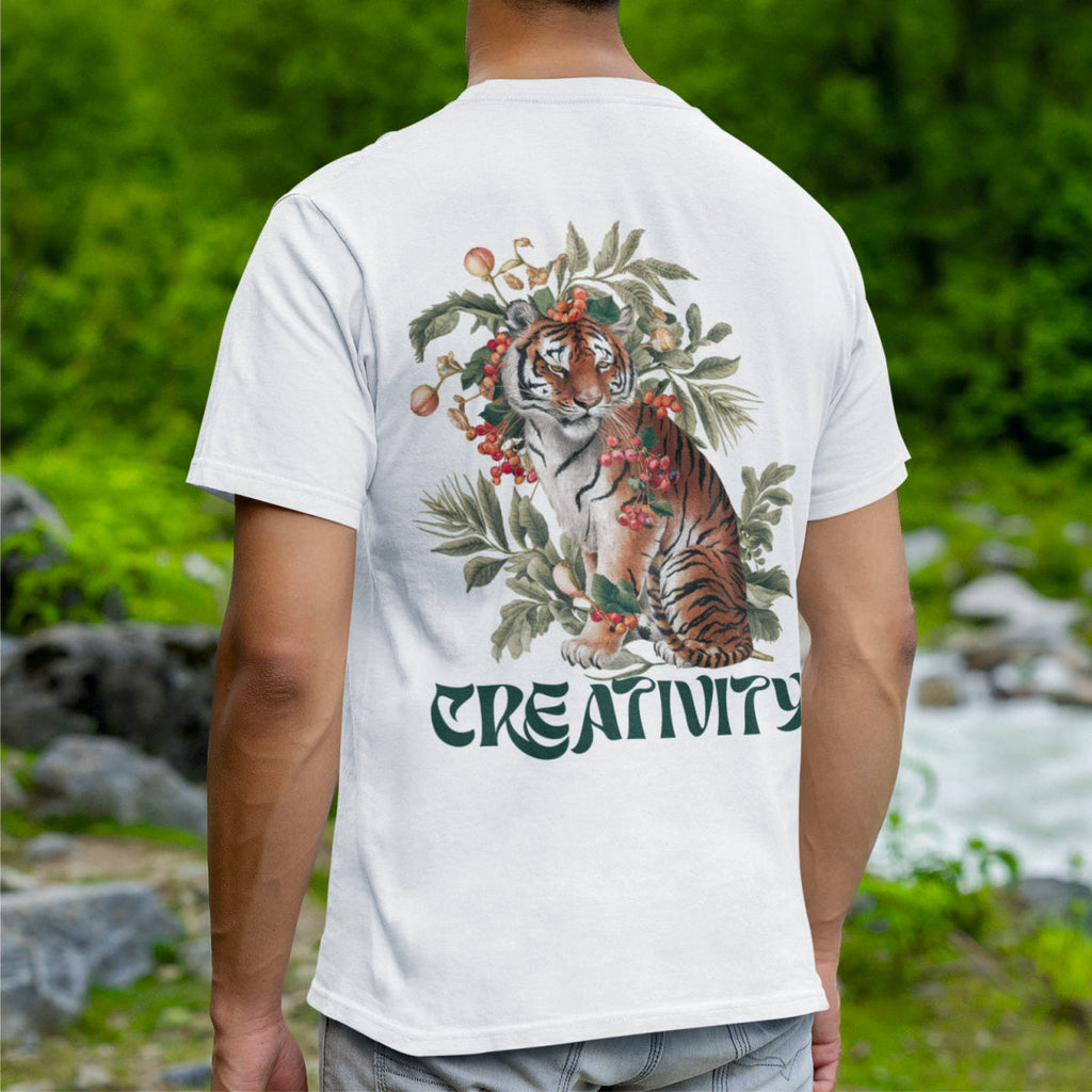 Weiße UNISEX T-Shirts mit Rückenaufdruck "Creativity"