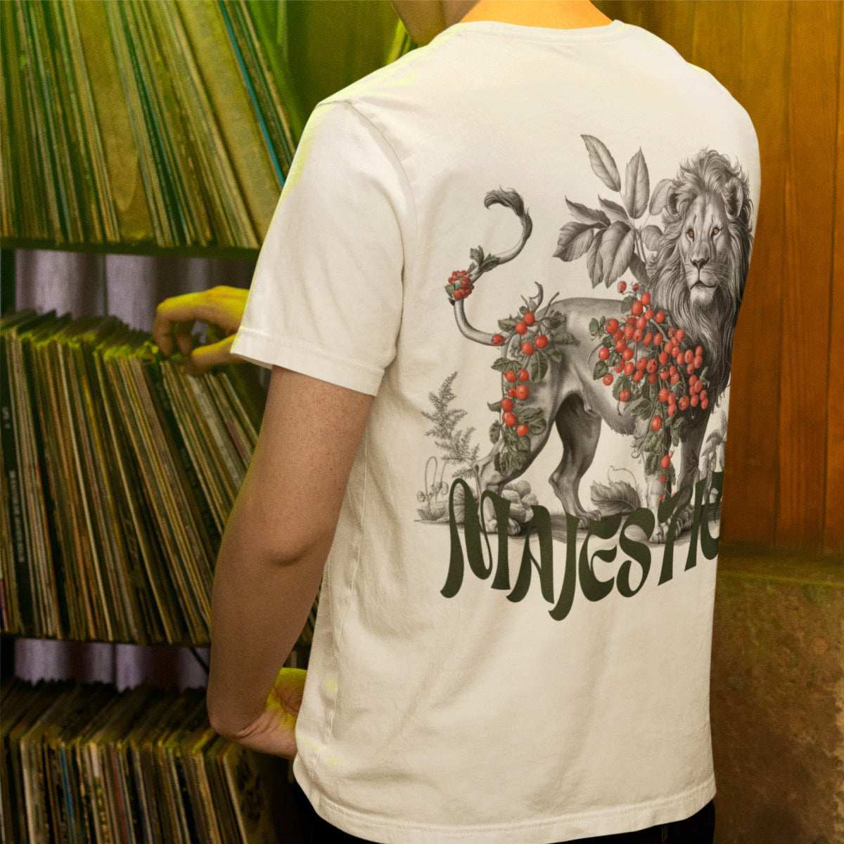 Weiße UNISEX T-Shirts mit Rückenaufdruck "Majestic"