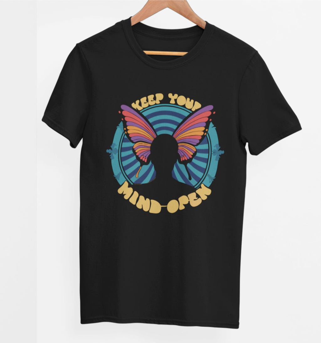 Schwarzes UNISEX T-Shirt „Keep your mind open“