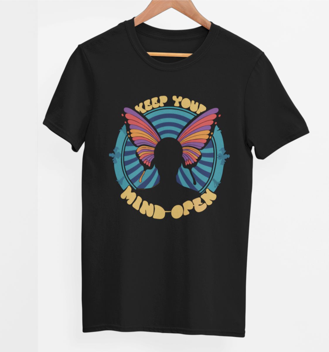 Schwarzes UNISEX T-Shirt „Keep your mind open“