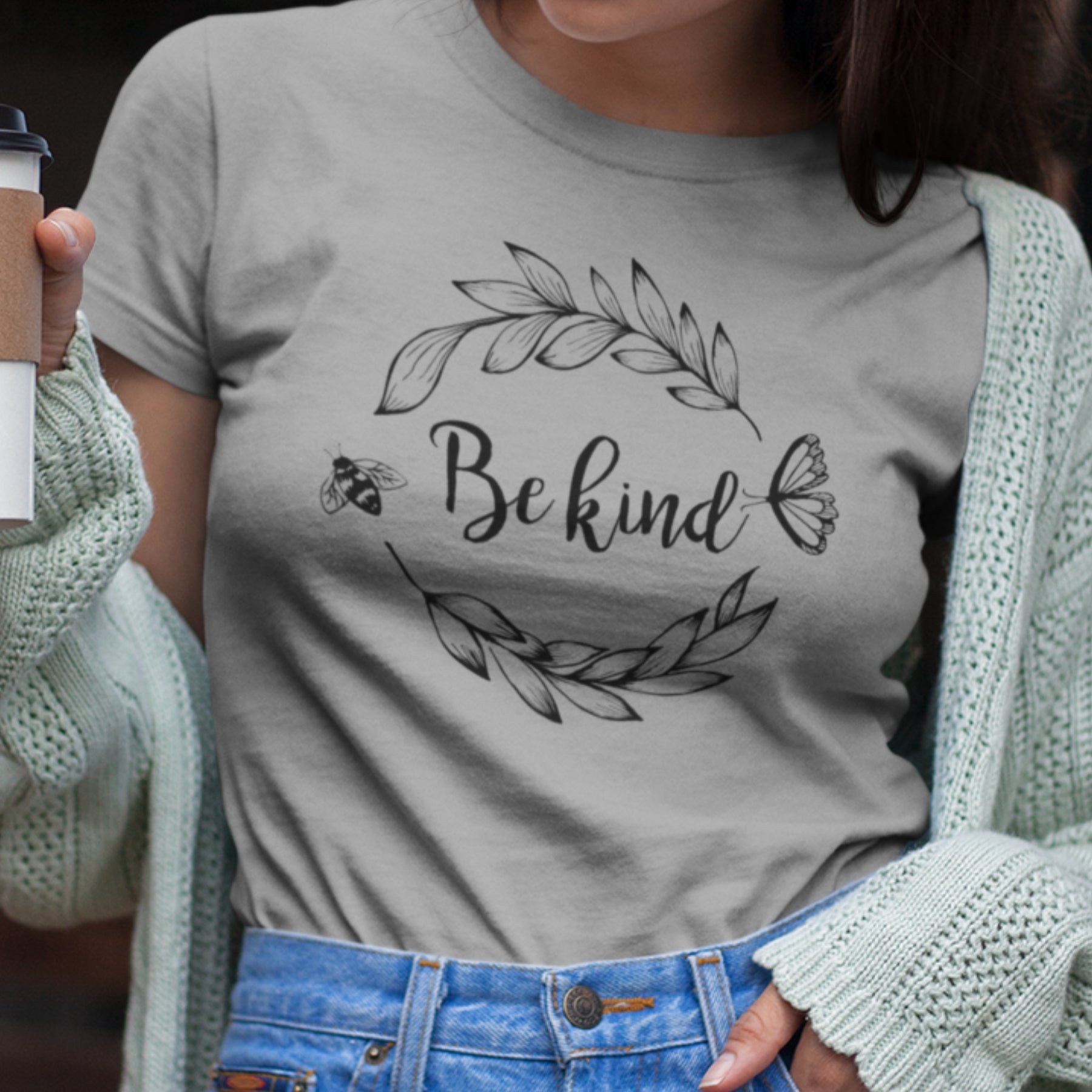 Grau meliertes T-Shirt Sei freundlich