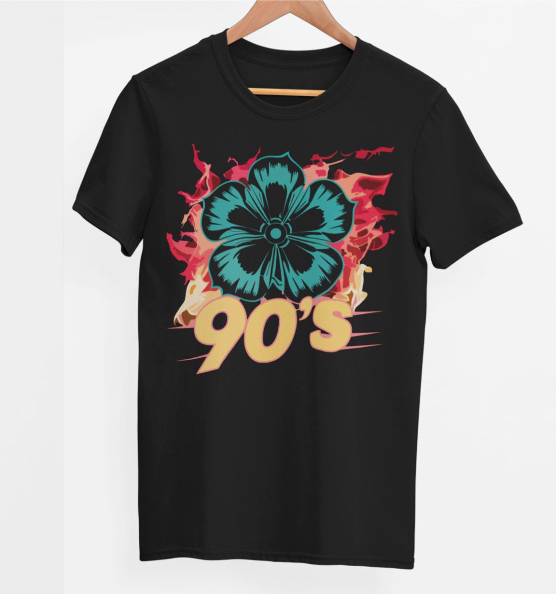 Schwarzes UNISEX T-Shirt „90' flower“