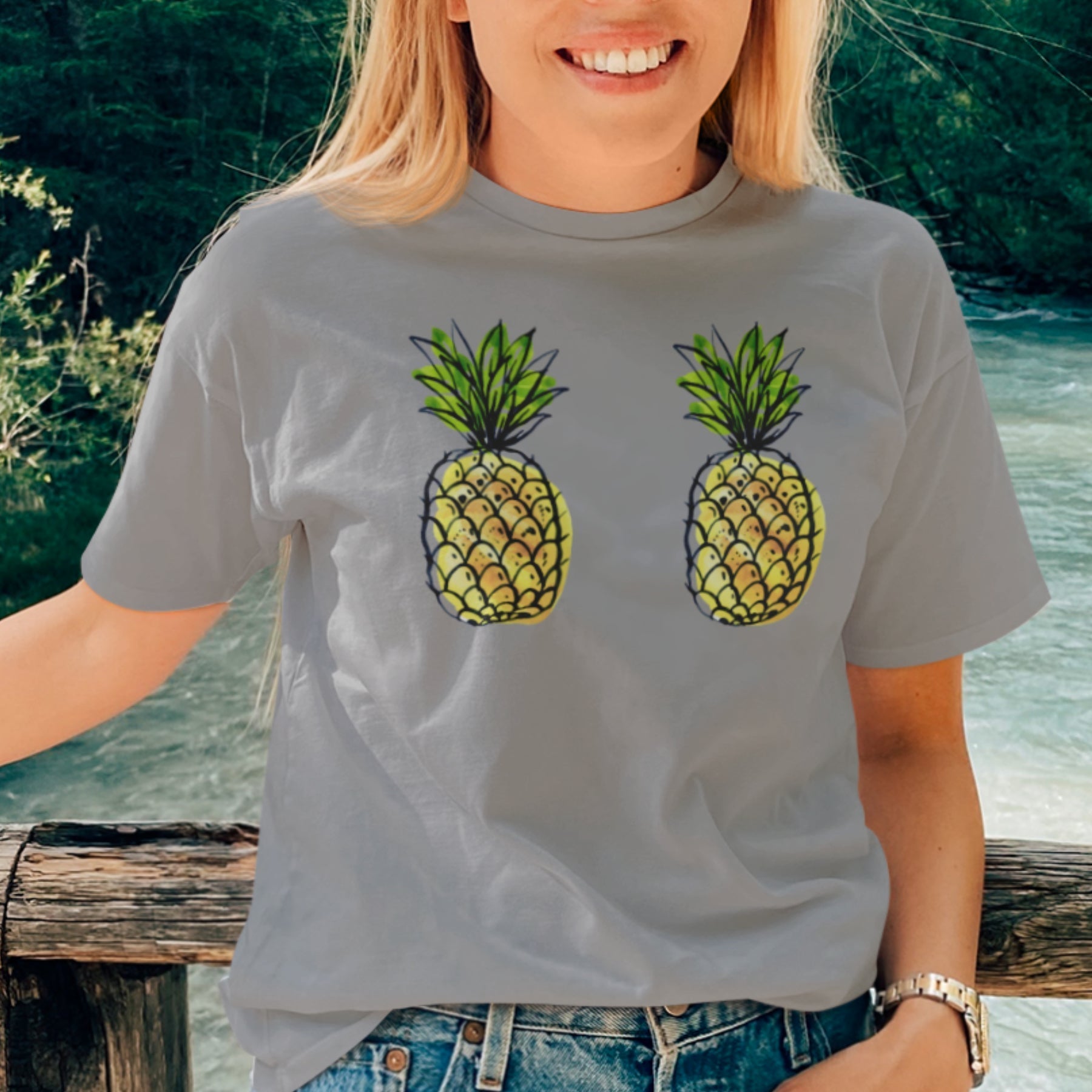 Grau meliertes T-Shirt „Ananas“