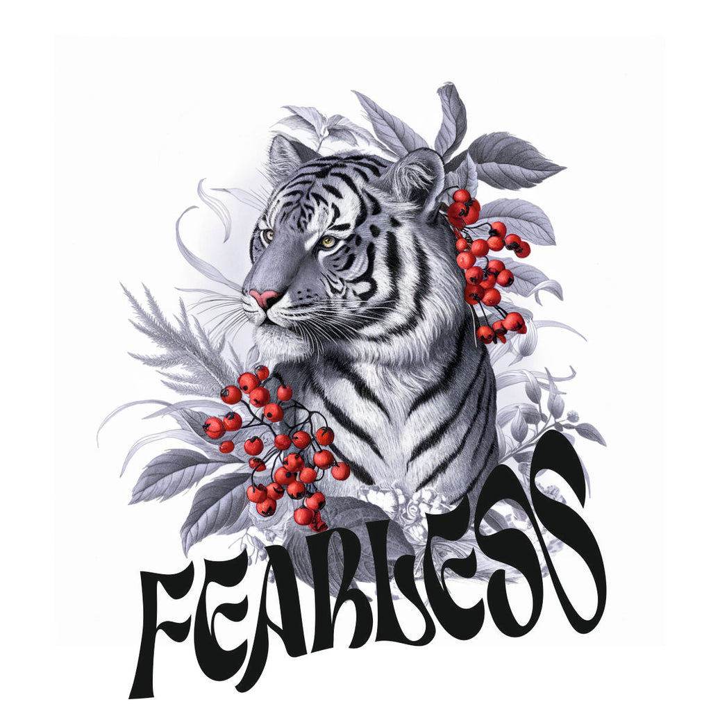 Weiße UNISEX T-Shirts mit Rückenaufdruck "Fearless"