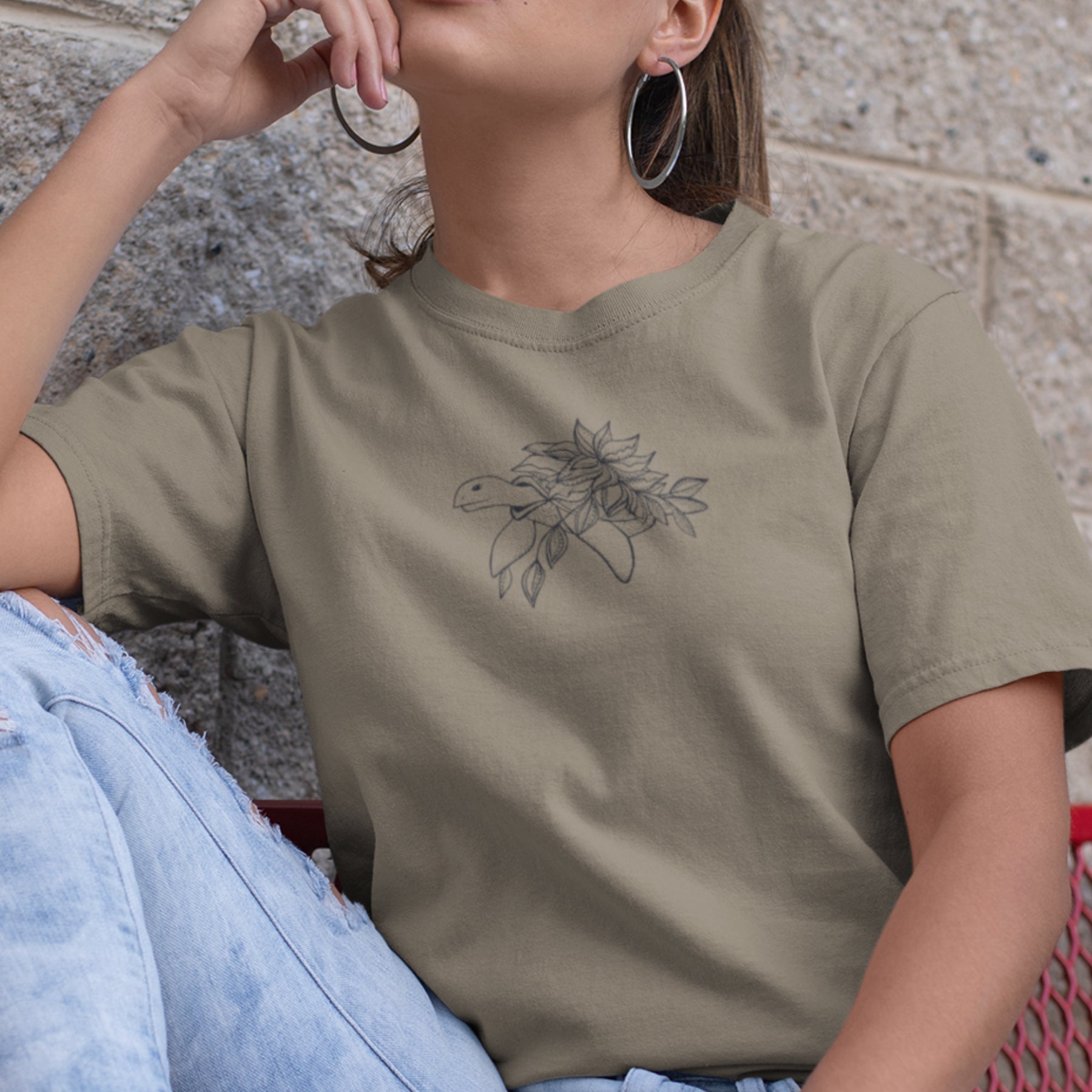 Khaki T-Shirt Schildkröte