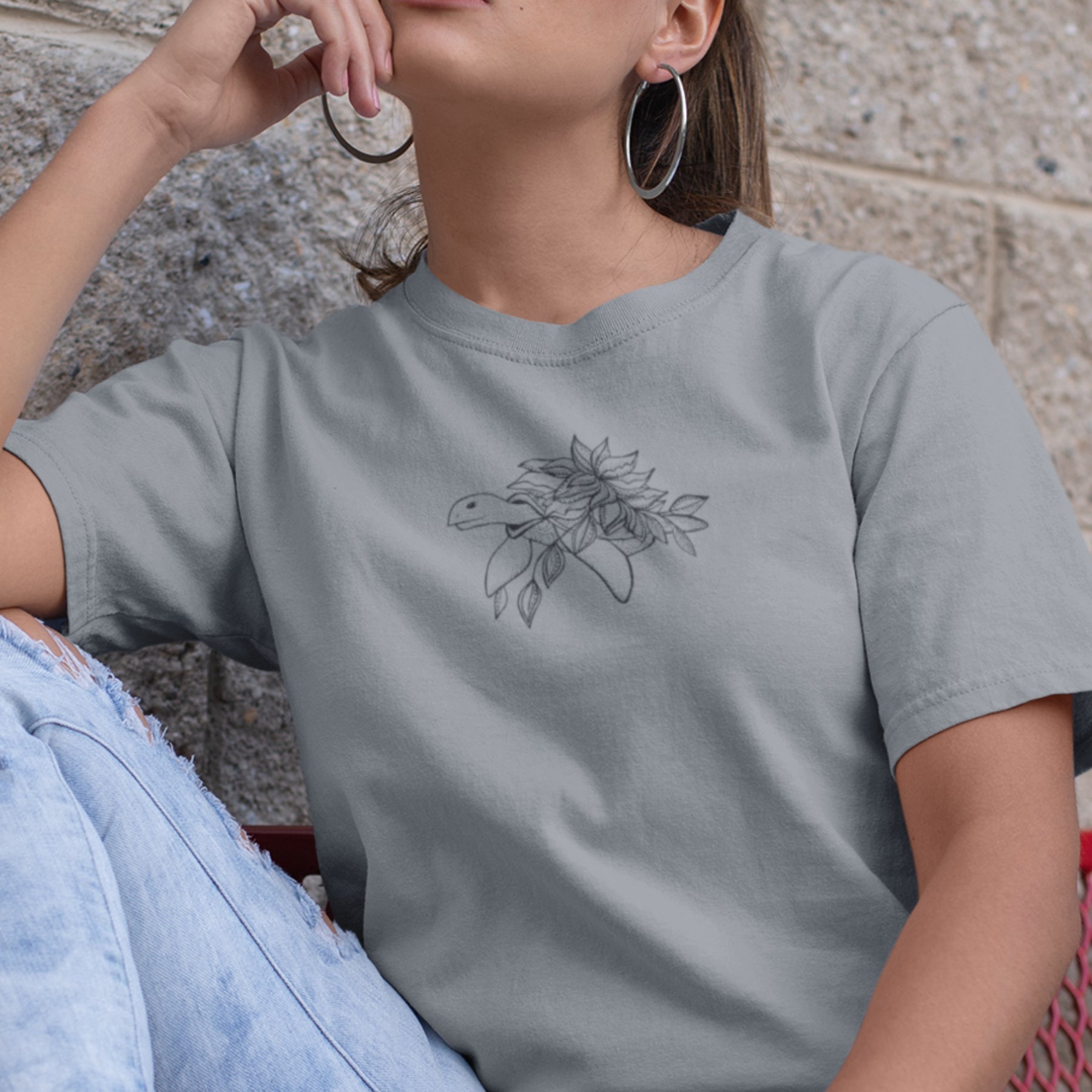 Grau meliertes T-Shirt Schildkröte