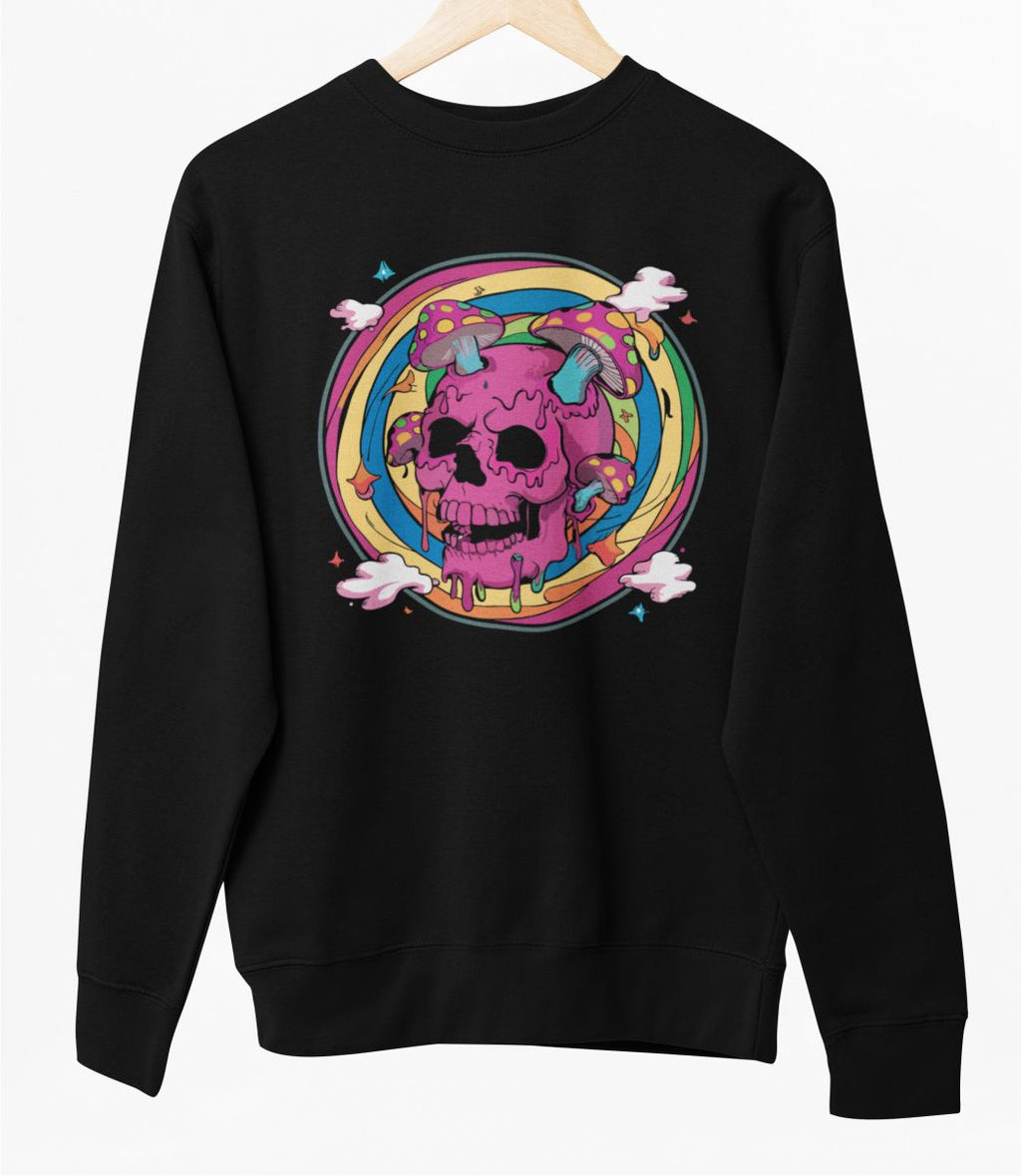 Schwarzer UNISEX Pullover "Rosa Himmel"