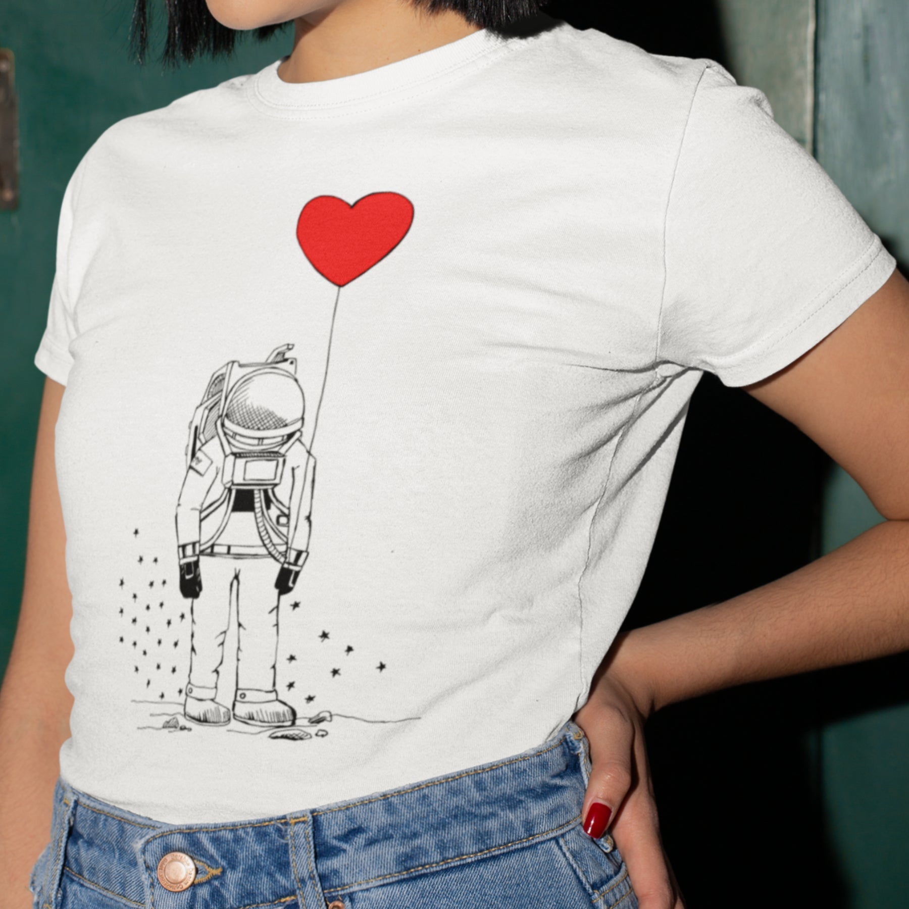 Weißes T-Shirt Spaceman mit Herz