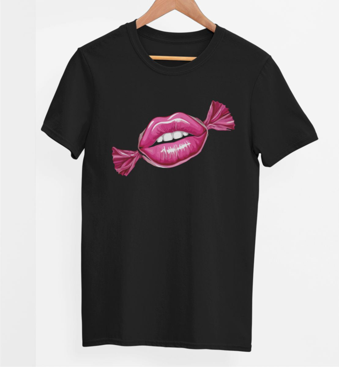 Schwarzes UNISEX T-Shirt "Kuss wie Bonbon"