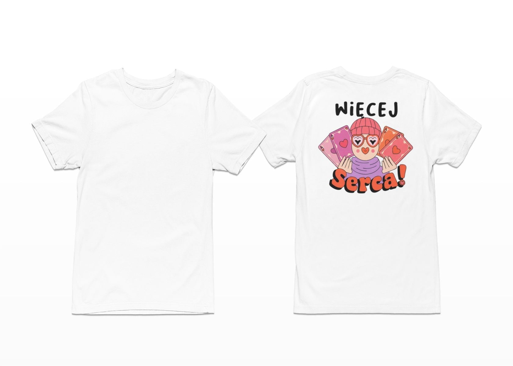 Weißes T-Shirt mit Rückenaufdruck "Mehr Herz"