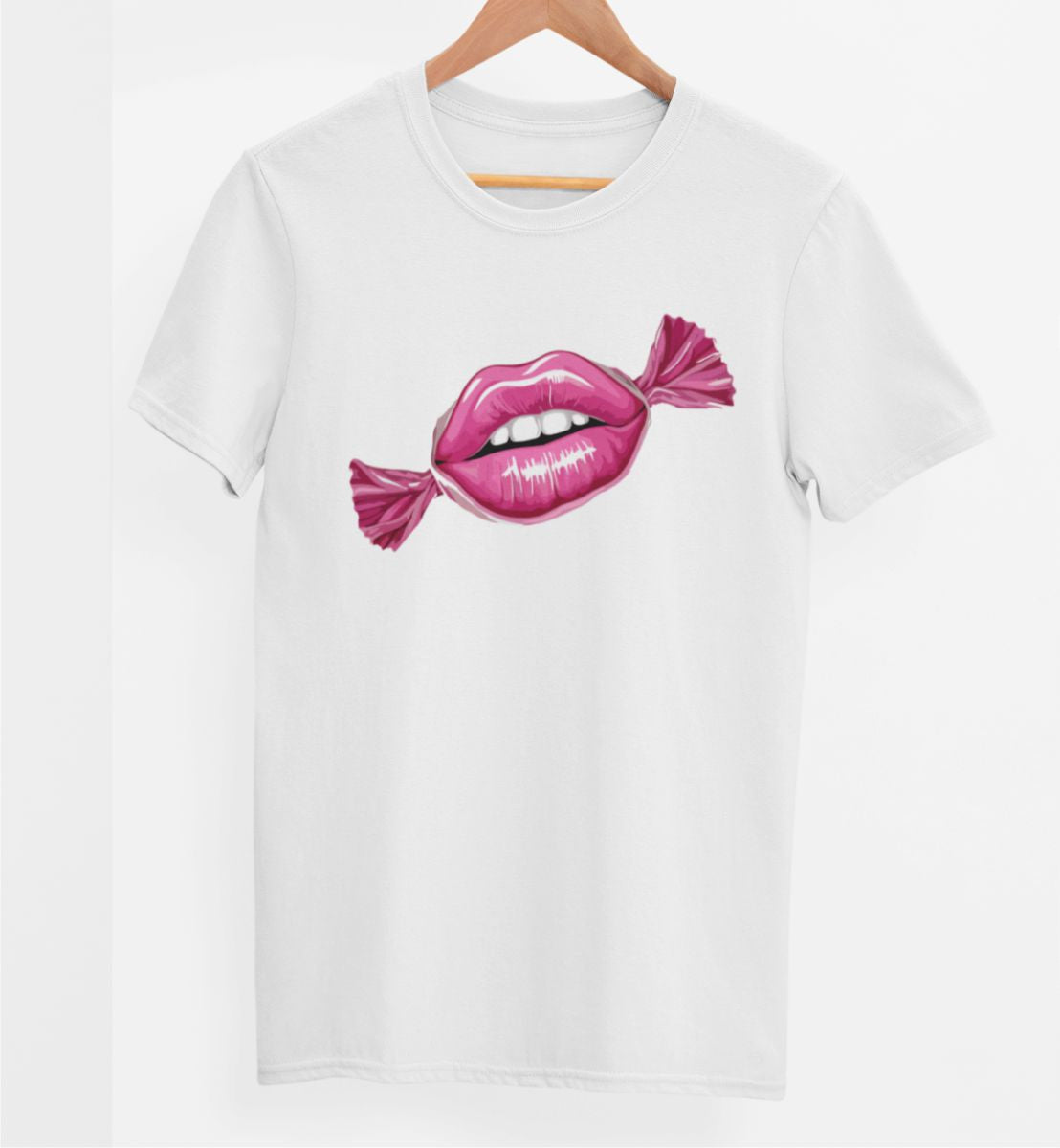 Weißes UNISEX T-Shirt "Kuss wie Bonbon"