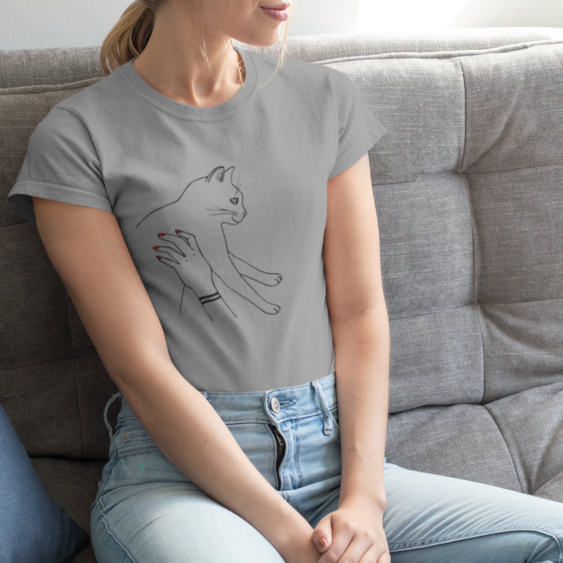Grau meliertes T-Shirt Katze