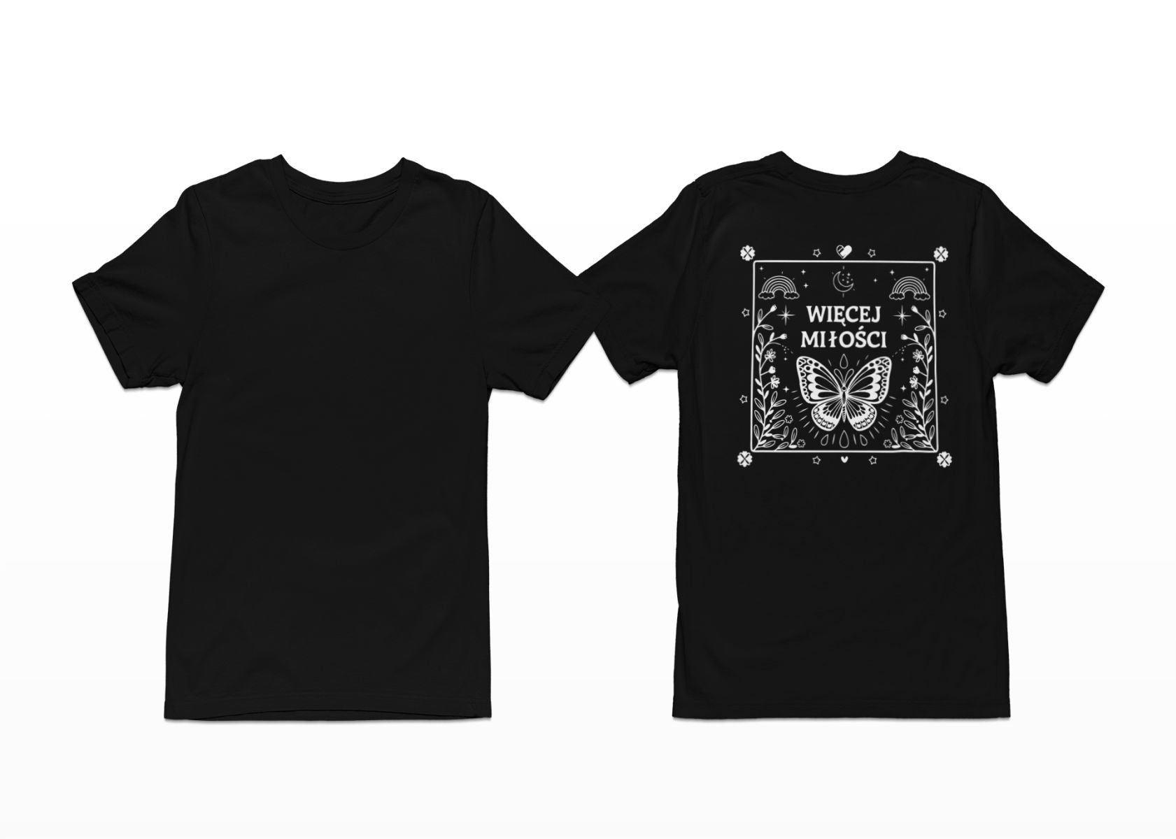 Schwarzes T-Shirt mit Rückenaufdruck "Mehr Liebe"