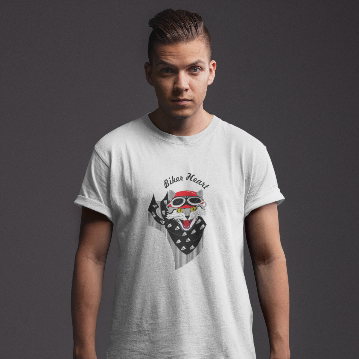 White T-shirt Biker heart