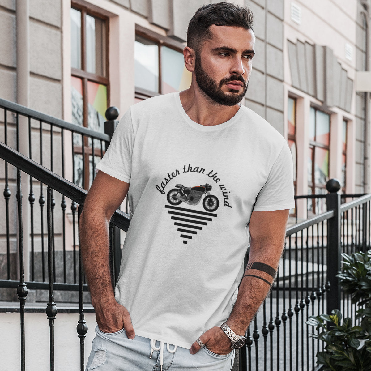 White T-shirt Faster than the wind