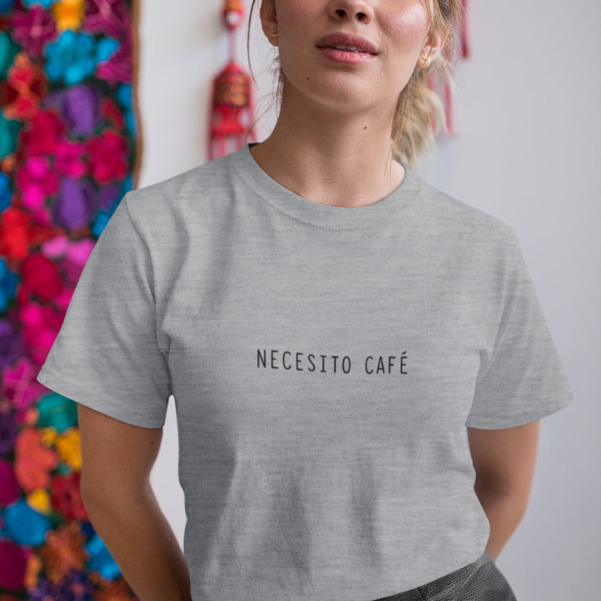 Melange grey T-shirt I need coffee