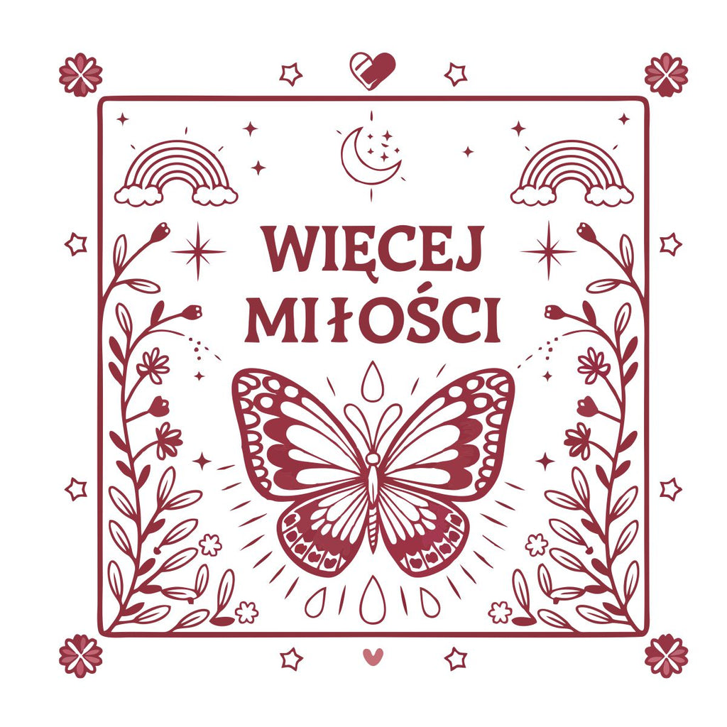 Weißes T-Shirt mit Rückenaufdruck "Mehr Liebe"