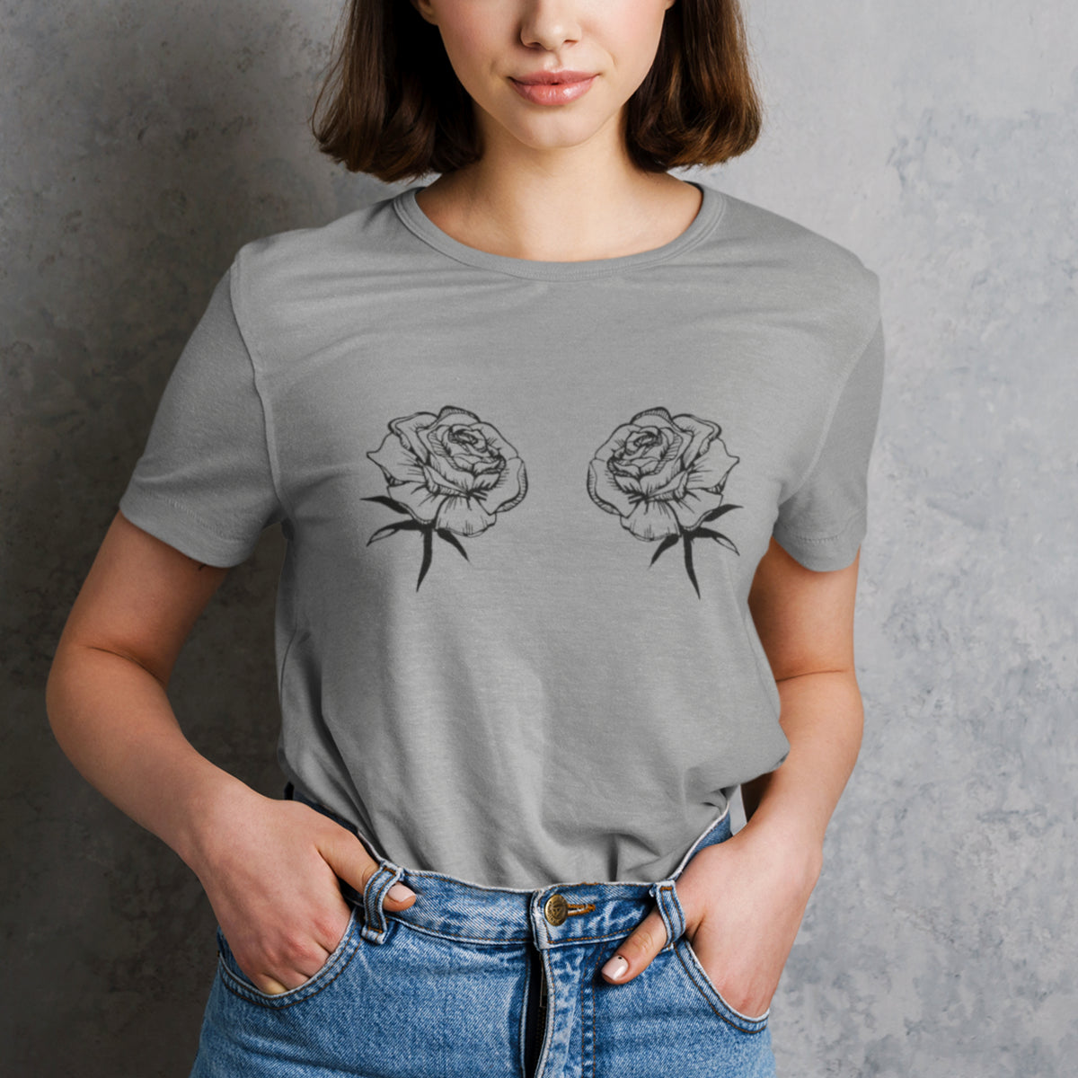 Grau meliertes T-Shirt „Rosen“