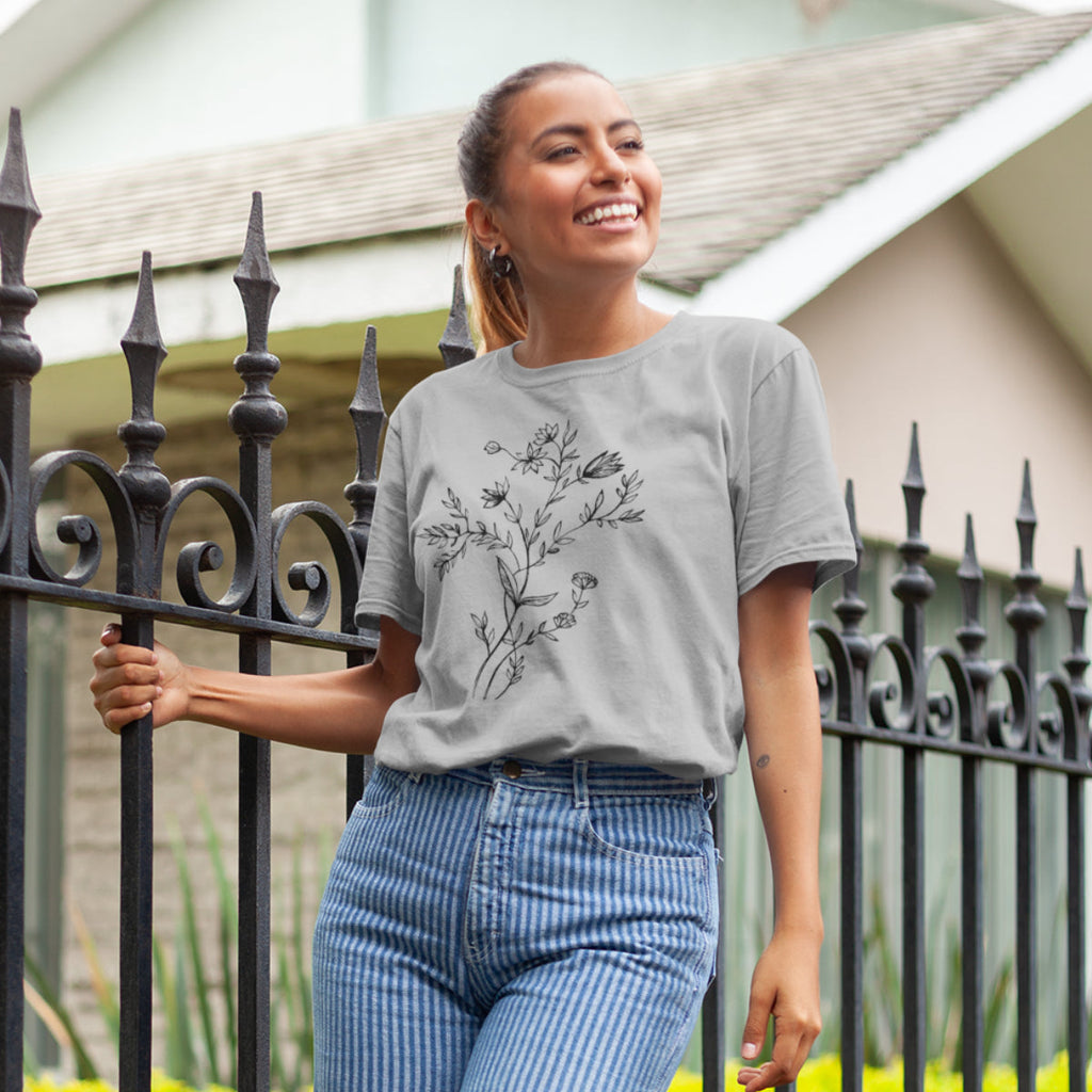 Grau meliertes T-Shirt Blumen