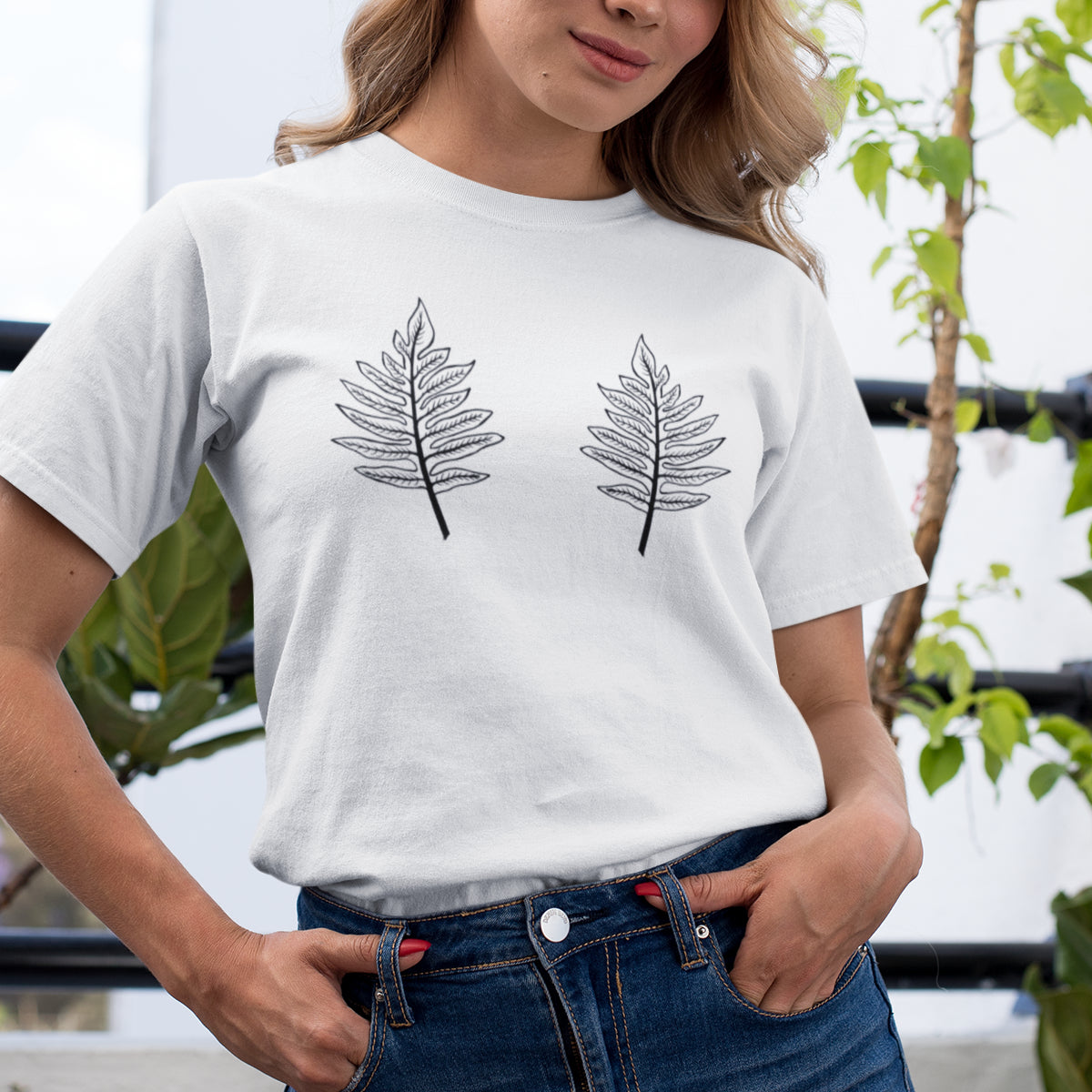 Weißes T-Shirt „Zwei Blätter“