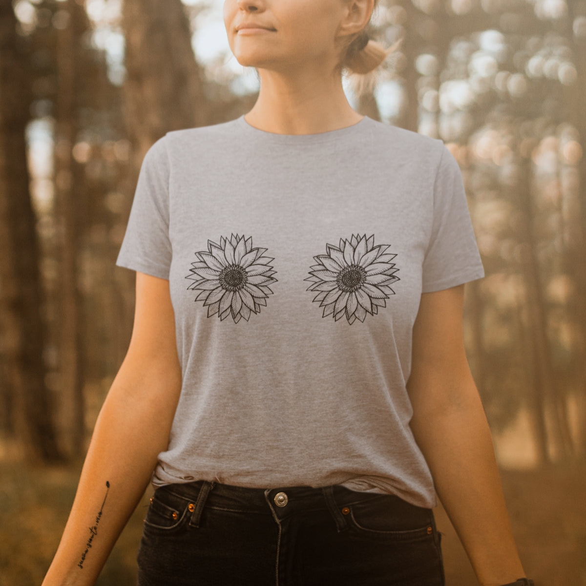 Grau meliertes T-Shirt Sonnenblumen